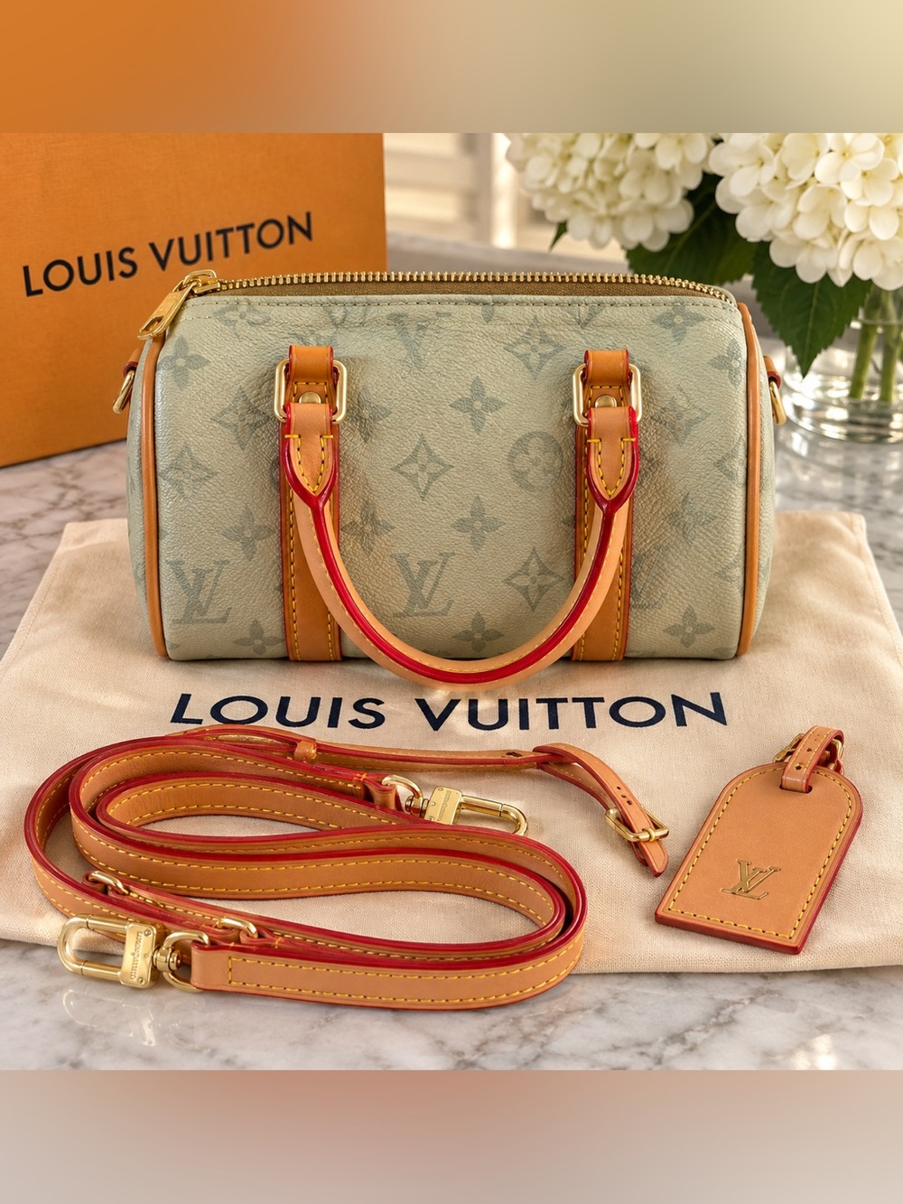 Source Unknown Light green Monogram Crossbody with leather trim